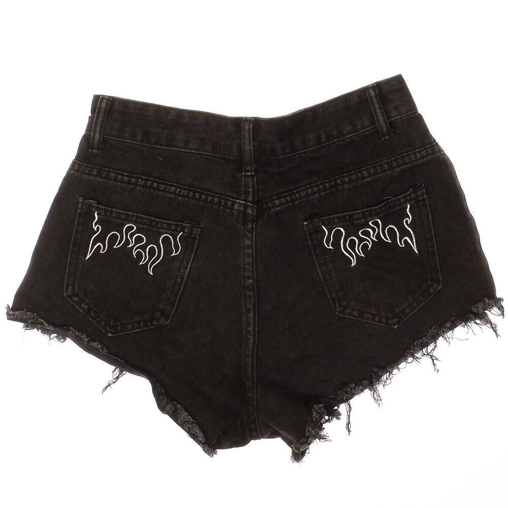 Shein Super High Waisted Shorts Size S Womens Black Raw Hem Embroidered W24